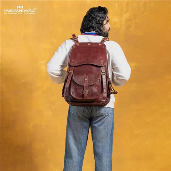 Handmade World Vintage Full Grain 21 Inch Leather Laptop LARGE Backpack Casual - Picture 6 of 7